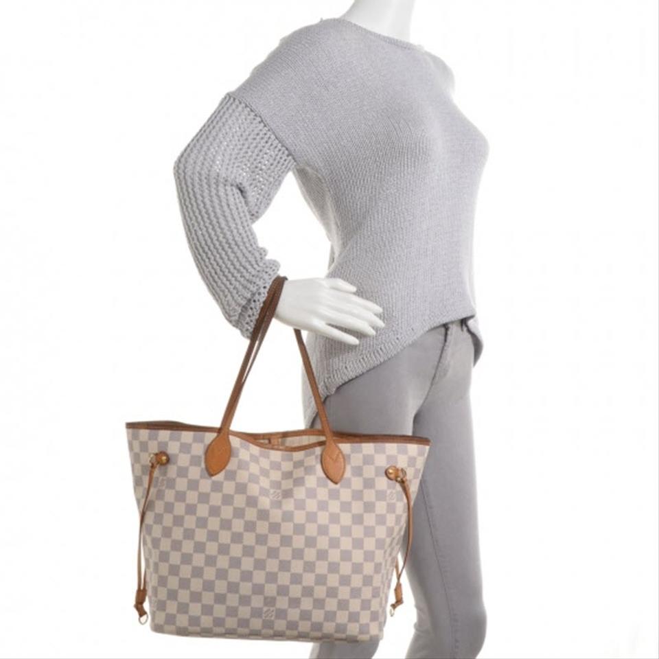 Louis Vuitton Neverfull Mm White Damier Azur Canvas Tote