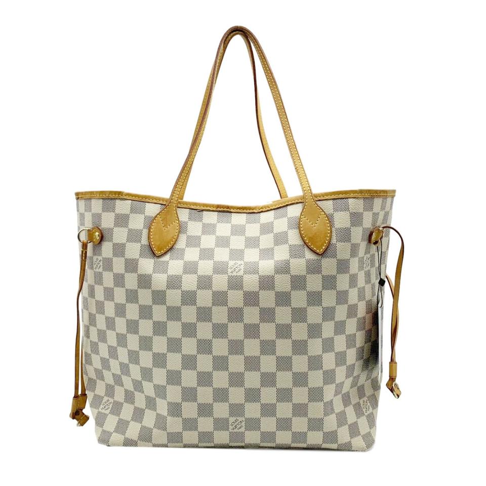Louis Vuitton Neverfull Mm White Damier Azur Canvas Tote