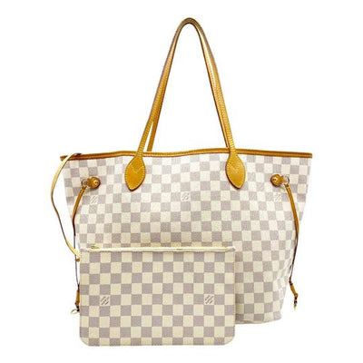 Louis Vuitton Neverfull Mm with Pouch White Damier Azur Canvas Tote