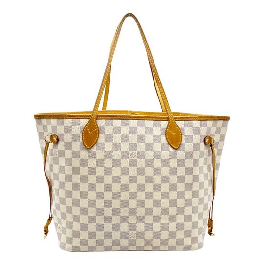 Louis Vuitton Neverfull Mm with Pouch White Damier Azur Canvas Tote