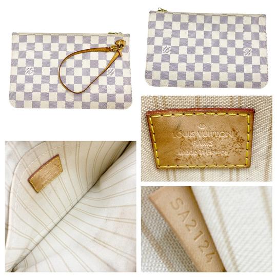 Louis Vuitton Neverfull Mm with Pouch White Damier Azur Canvas Tote