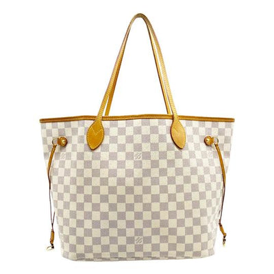 Louis Vuitton Neverfull Mm with Pouch White Damier Azur Canvas Tote
