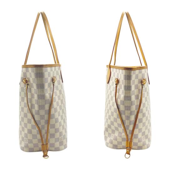 Louis Vuitton Neverfull Mm with Pouch White Damier Azur Canvas Tote