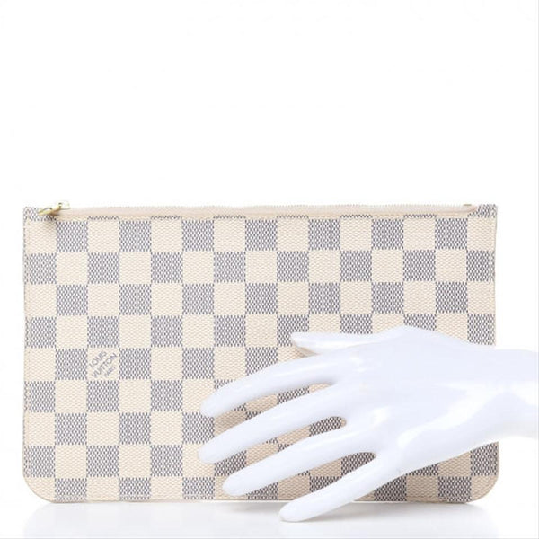 Louis Vuitton Neverfull Pochette Mm Gm White Damier Azur Canvas Wristl -  MyDesignerly