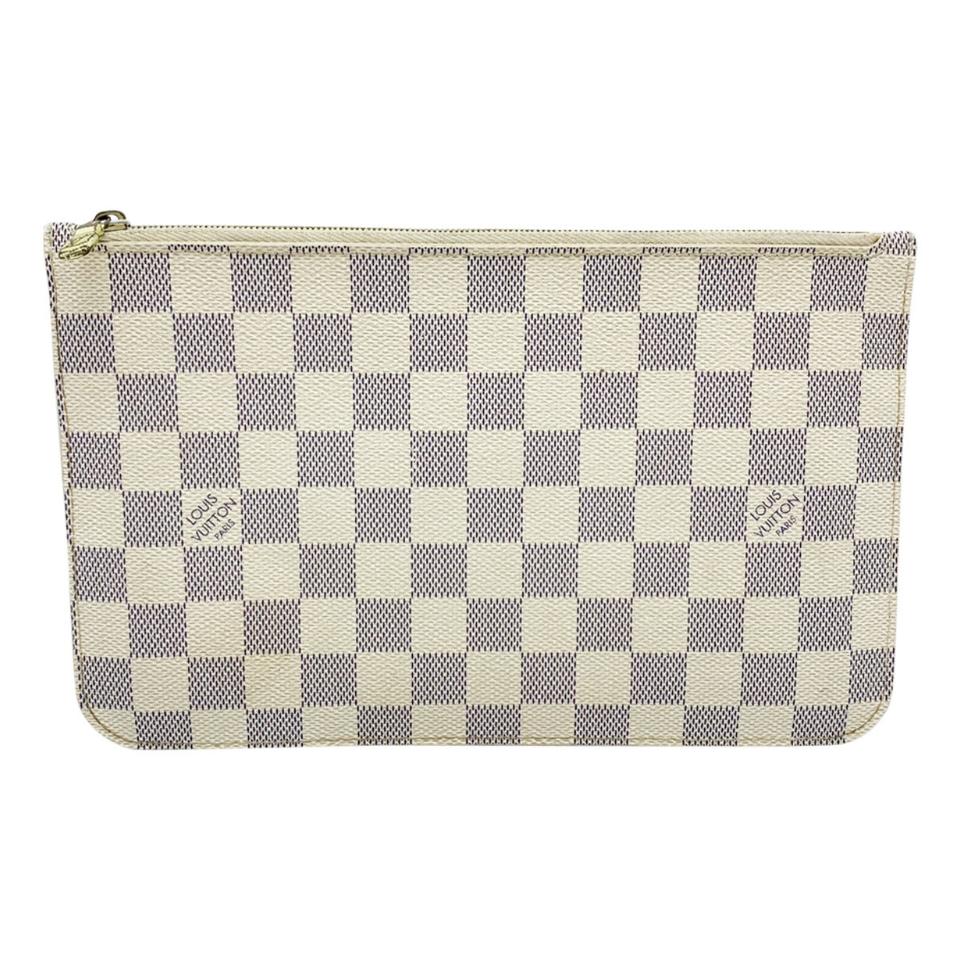 Louis Vuitton Neverfull Pochette Mm Gm White Damier Azur Canvas Wristlet