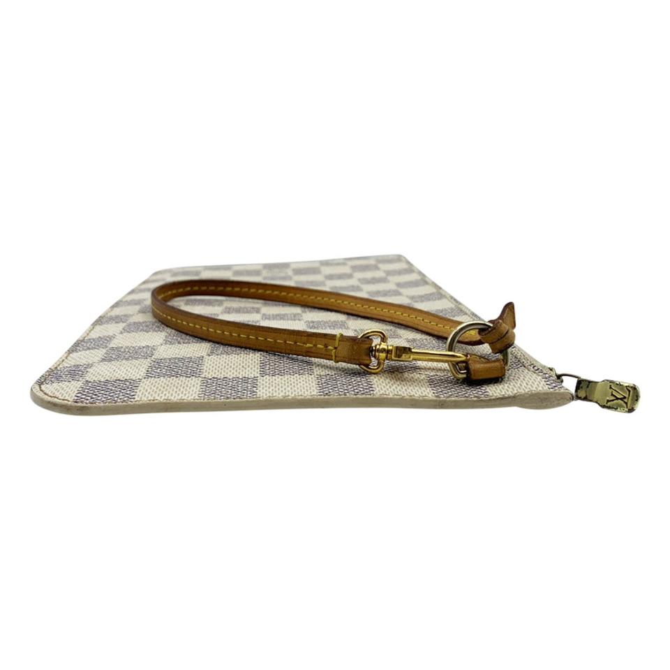 Louis Vuitton Neverfull Pochette Mm Gm White Damier Azur Canvas Wristlet