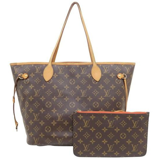 Louis Vuitton Neverfull Mm Tote Piment Orange with Pouch Brown Monogram Canvas Shoulder Bag