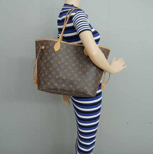 Louis Vuitton Neverfull Mm Cerise Brown Monogram Canvas Shoulder Bag