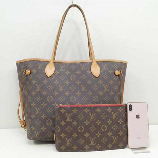 Louis Vuitton Neverfull Mm Cerise Brown Monogram Canvas Shoulder Bag