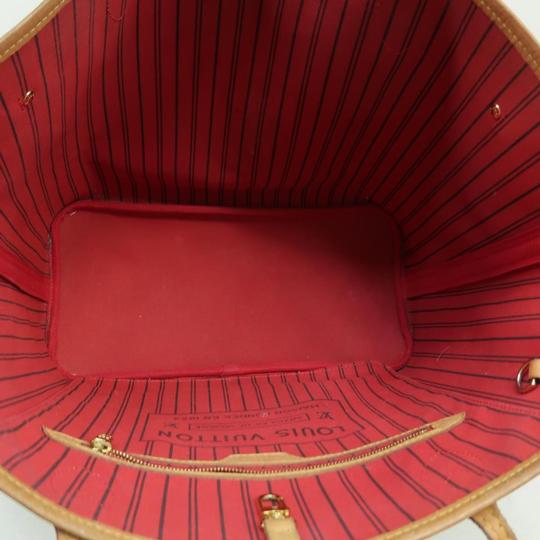 Louis Vuitton Neverfull Mm Cerise Brown Monogram Canvas Shoulder Bag