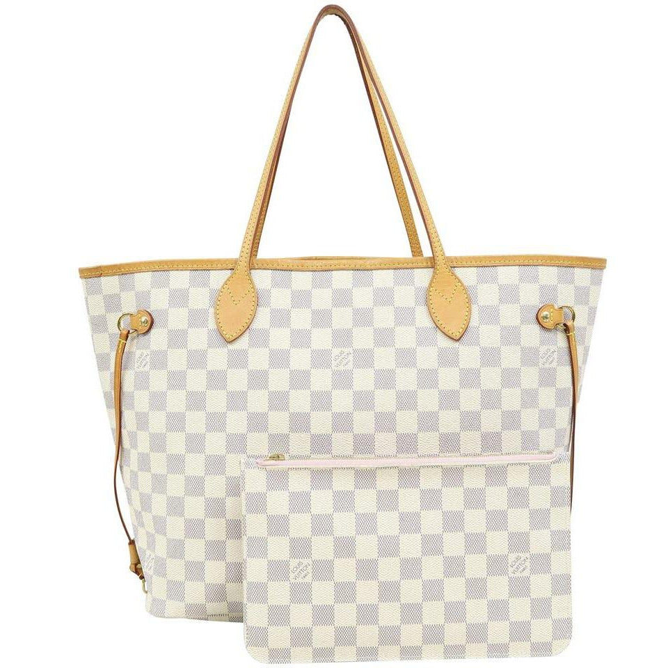 Louis Vuitton Neverfull Mm Rose Ballerine White Damier Azur Canvas Shoulder Bag
