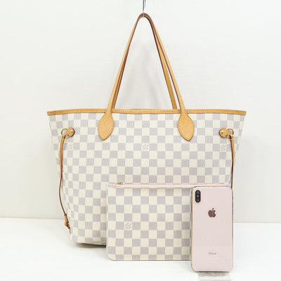 Louis Vuitton Neverfull Mm Rose Ballerine White Damier Azur Canvas Shoulder Bag