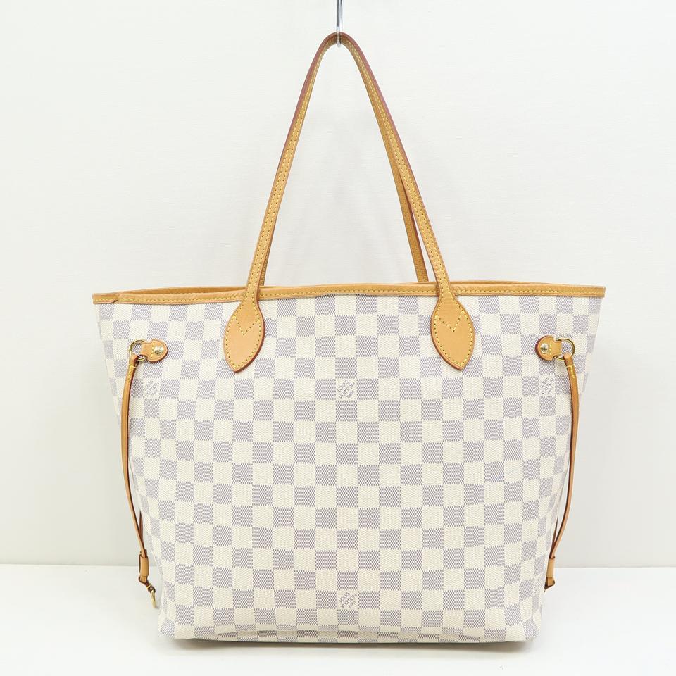 Louis Vuitton Neverfull Mm Rose Ballerine White Damier Azur Canvas Shoulder Bag