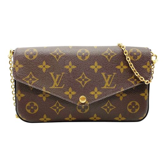 Louis Vuitton Pochette Felicie Chain Wallet Fuchsia Brown Monogram Canvas Cross Body Bag