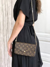 Louis Vuitton Pochette Felicie Chain Wallet Fuchsia Brown Monogram Canvas Cross Body Bag
