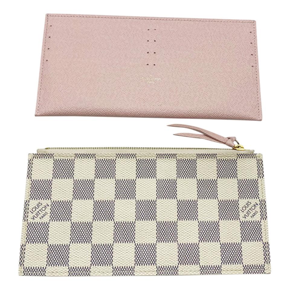 Louis Vuitton Pochette Felicie Chain Wallet Rose Ballerine White Damier Azur Canvas Cross Body Bag