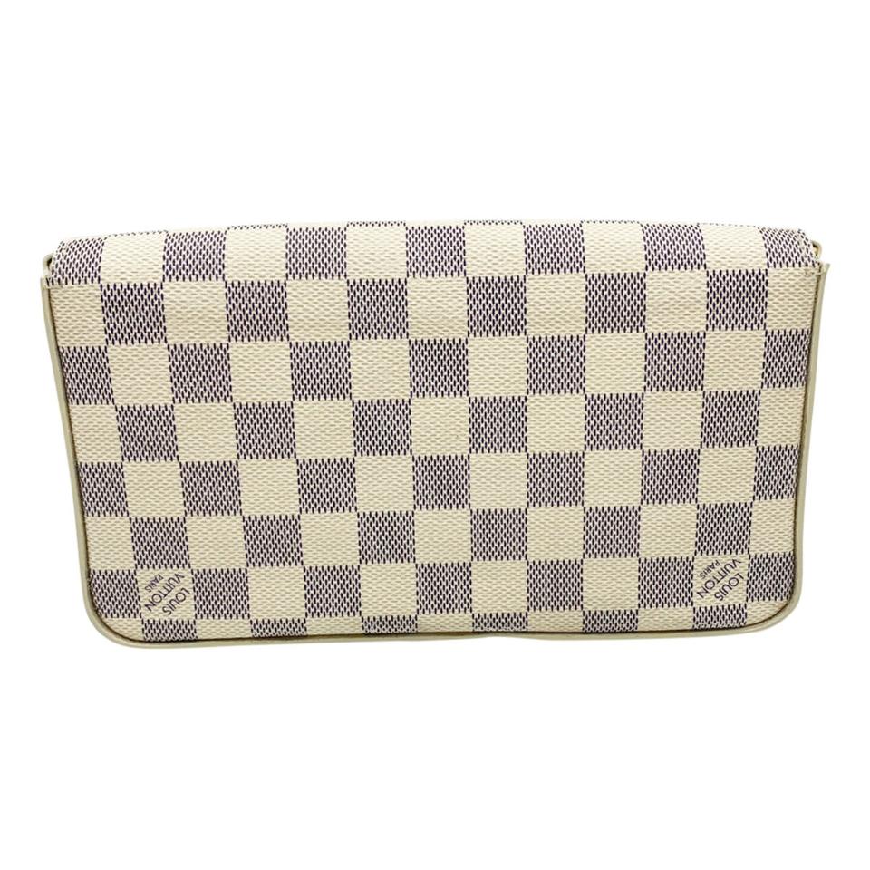 Louis Vuitton Pochette Felicie Chain Wallet Rose Ballerine White Damier Azur Canvas Cross Body Bag