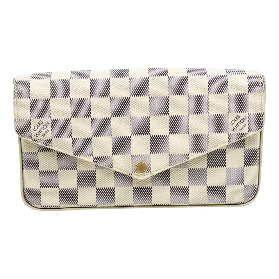 Louis Vuitton Pochette Felicie Chain Wallet Rose Ballerine White Damier Azur Canvas Cross Body Bag