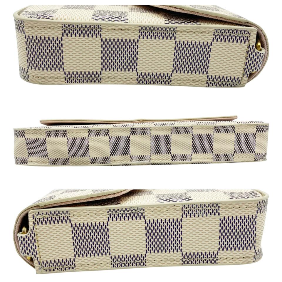 Louis Vuitton Pochette Felicie Chain Wallet Rose Ballerine White Damier Azur Canvas Cross Body Bag