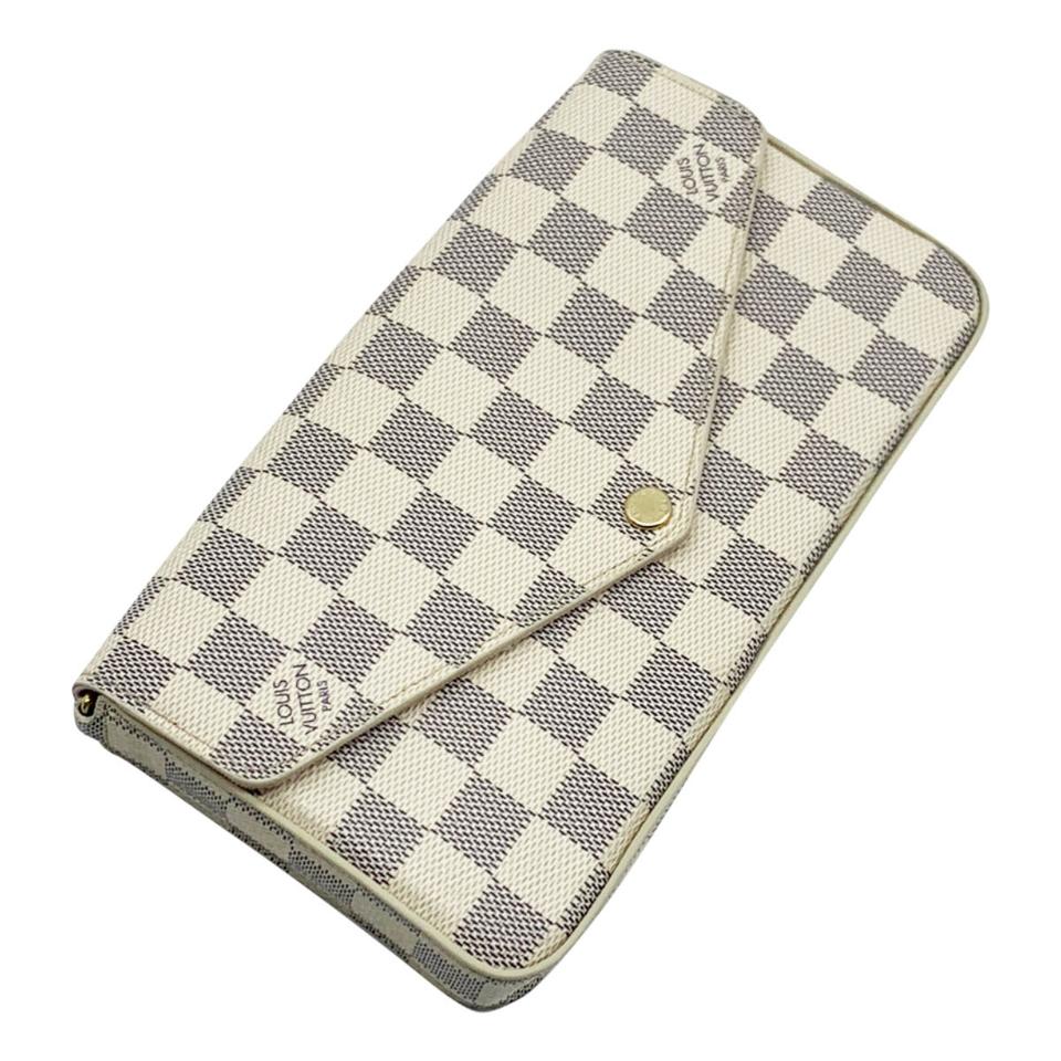 Louis Vuitton Pochette Felicie Chain Wallet Rose Ballerine White Damier Azur Canvas Cross Body Bag