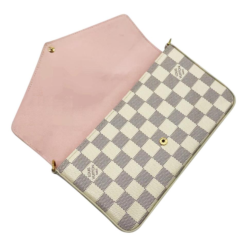Louis Vuitton Pochette Felicie Chain Wallet Rose Ballerine White Damier Azur Canvas Cross Body Bag