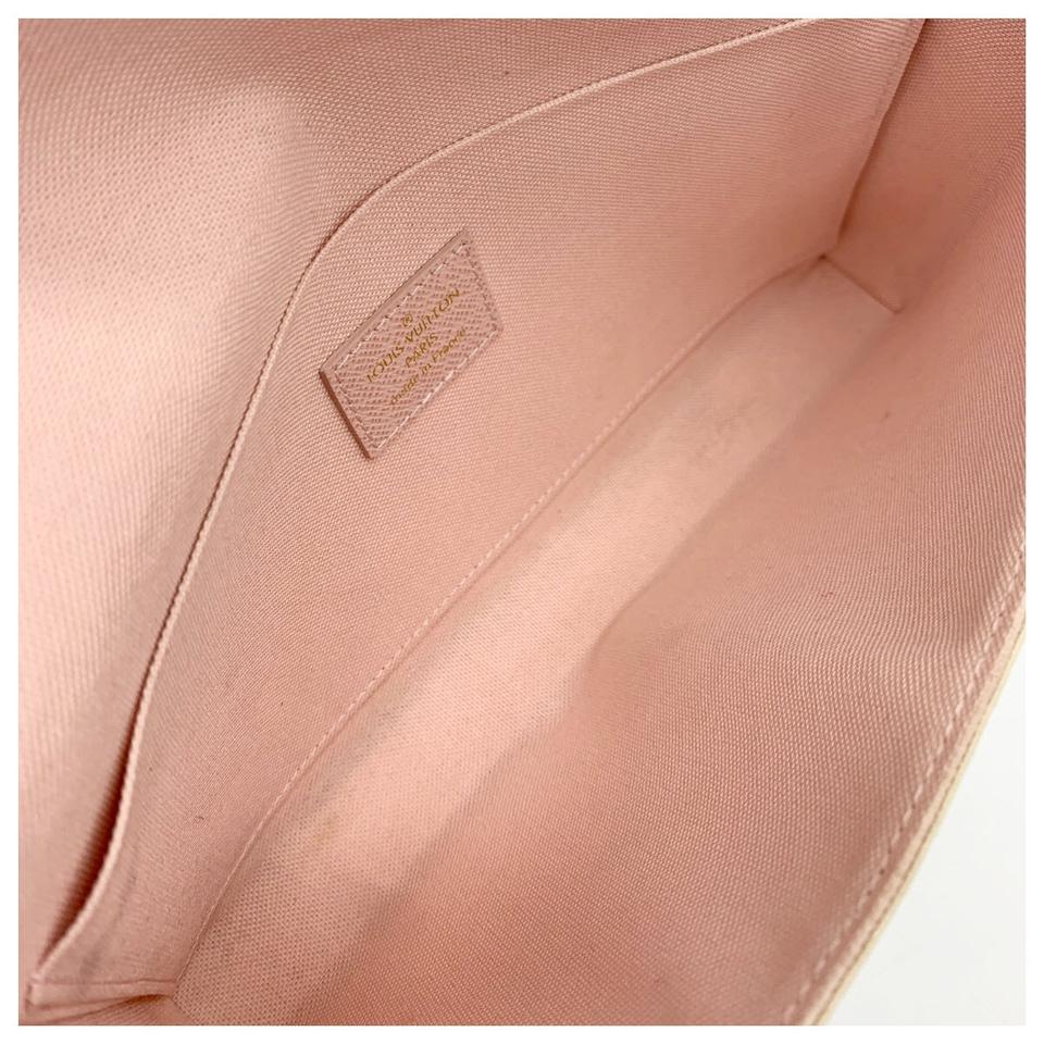 Louis Vuitton Pochette Felicie Chain Wallet Rose Ballerine White Damier Azur Canvas Cross Body Bag