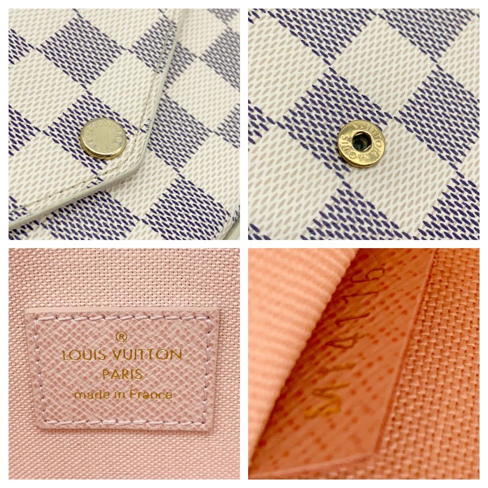 Louis Vuitton Pochette Felicie Chain Wallet Rose Ballerine White Damier Azur Canvas Cross Body Bag