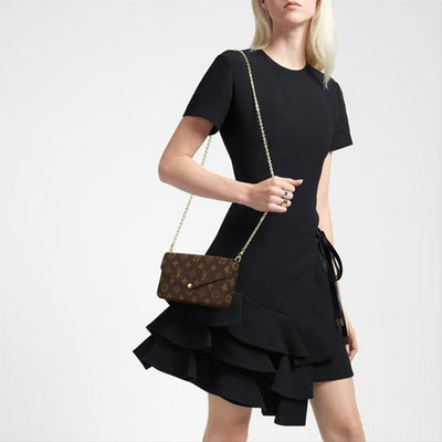 Louis Vuitton Pochette Felicie Fuschia with Inserts Brown Monogram Canvas Shoulder Bag