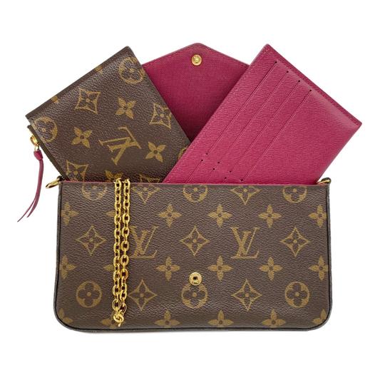 Louis Vuitton Pochette Felicie Fuschia with Inserts Chain Brown Monogram Canvas Shoulder Bag
