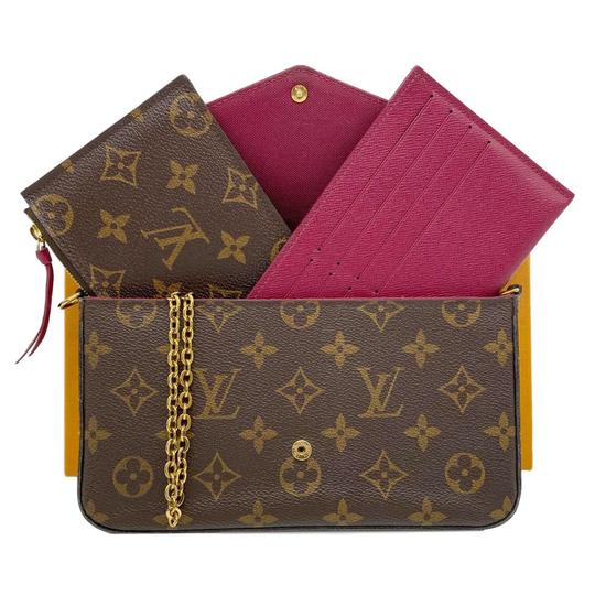 Louis Vuitton Pochette Felicie Fuschia with Inserts Chain Brown Monogram Canvas Shoulder Bag