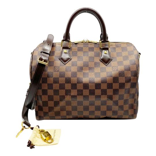 Louis Vuitton Speedy 30 Shoulder Bag in Ebene Damier Canvas and Brown