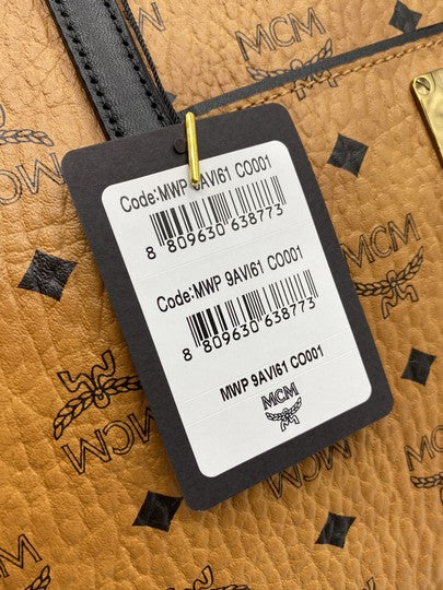 MCM Anya Cognac Brown Coated Canvas Tote