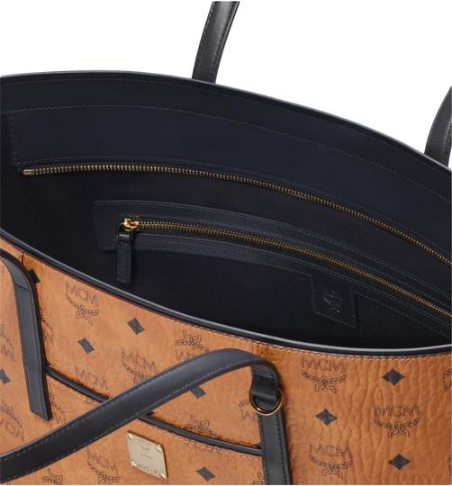 MCM Anya Cognac Brown Coated Canvas Tote