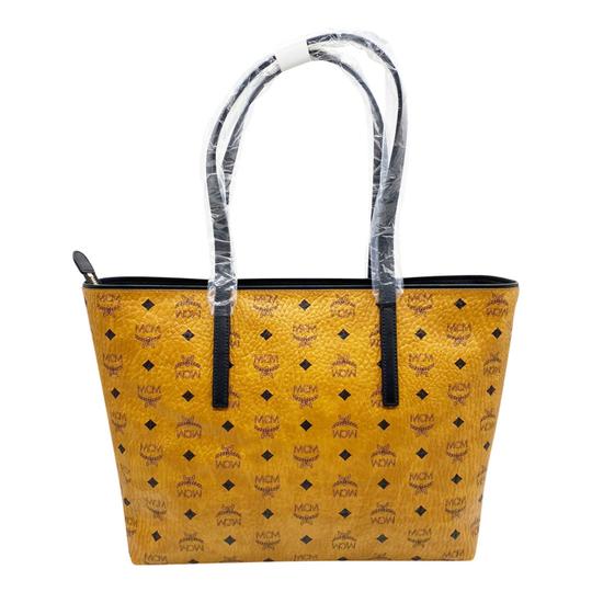 MCM Anya Cognac Brown Coated Canvas Tote