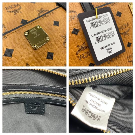 MCM Anya Cognac Brown Coated Canvas Tote