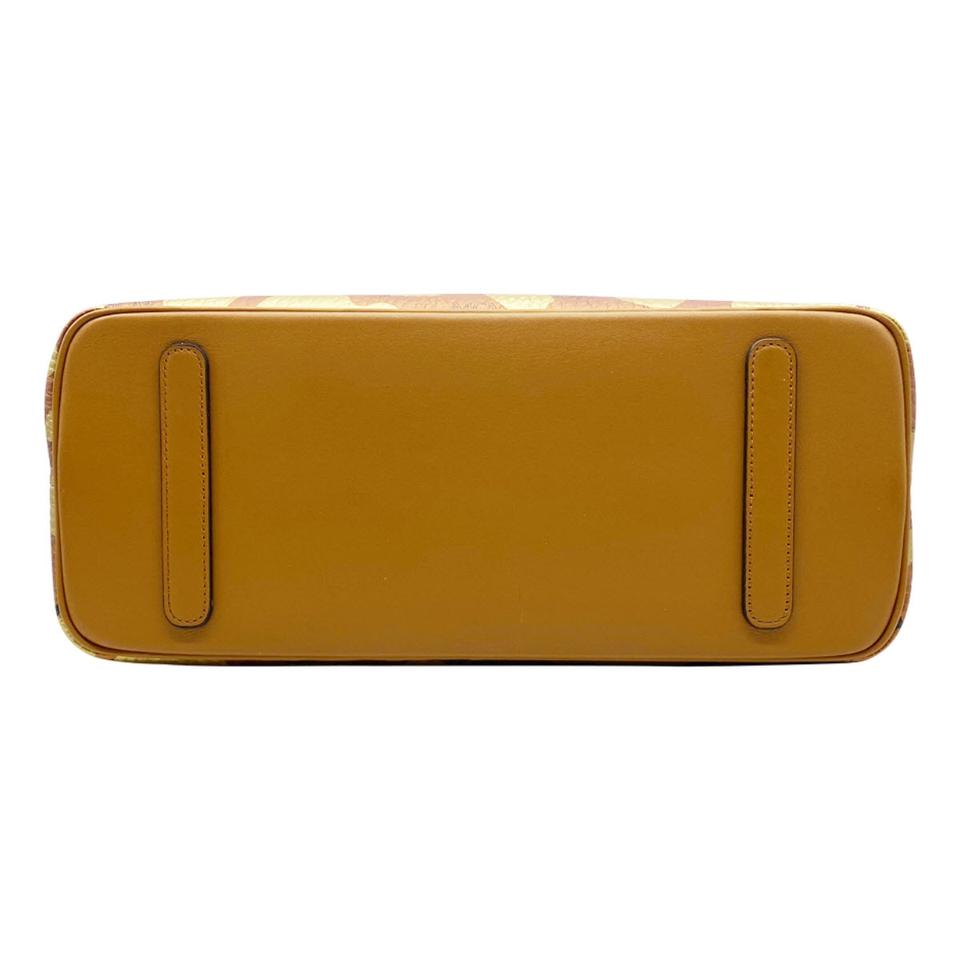 MCM Anya Metallic Leopard Print Coated Canvas Cognac Brown Leather Tote