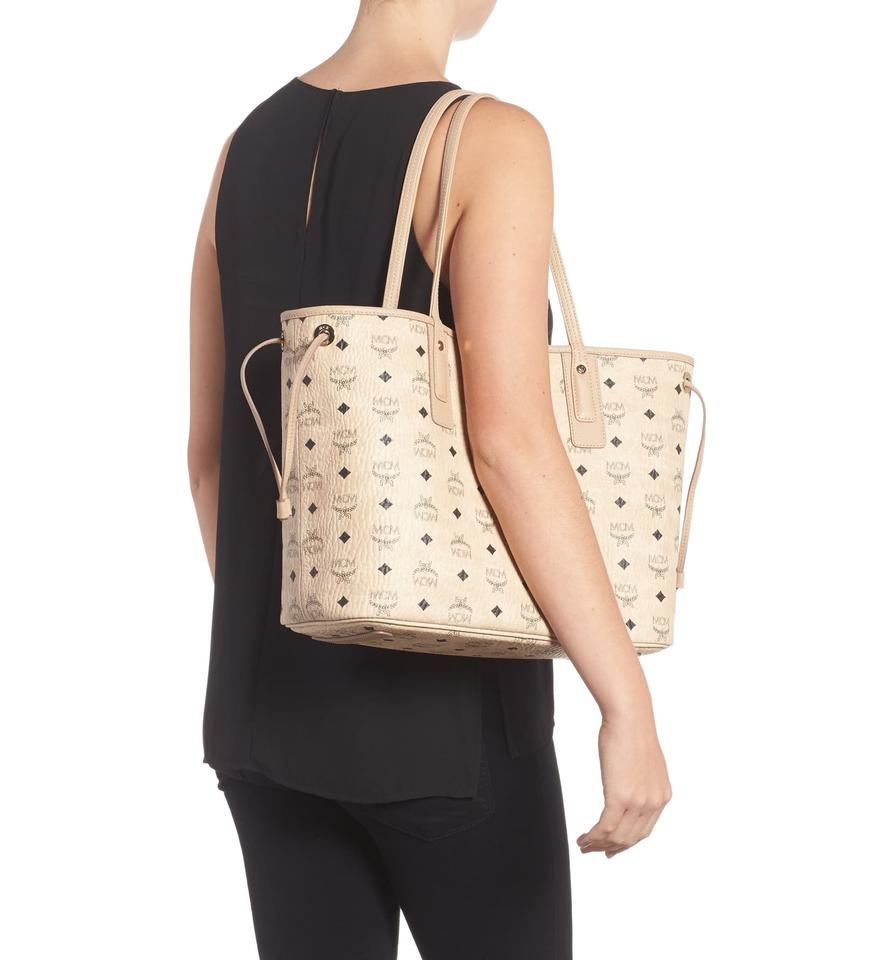 MCM Medium Liz Reversible Medium Tote Diamond Visetos Beige Shopper