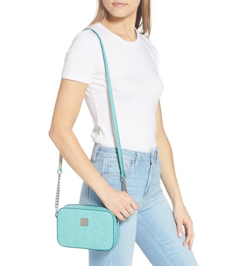 MCM Camera Klara Monogram Embossed Blue Leather Shoulder Bag