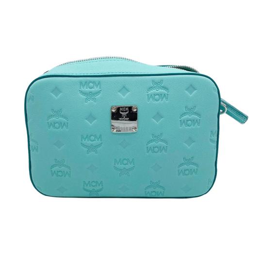 MCM Camera Klara Monogram Embossed Blue Leather Shoulder Bag