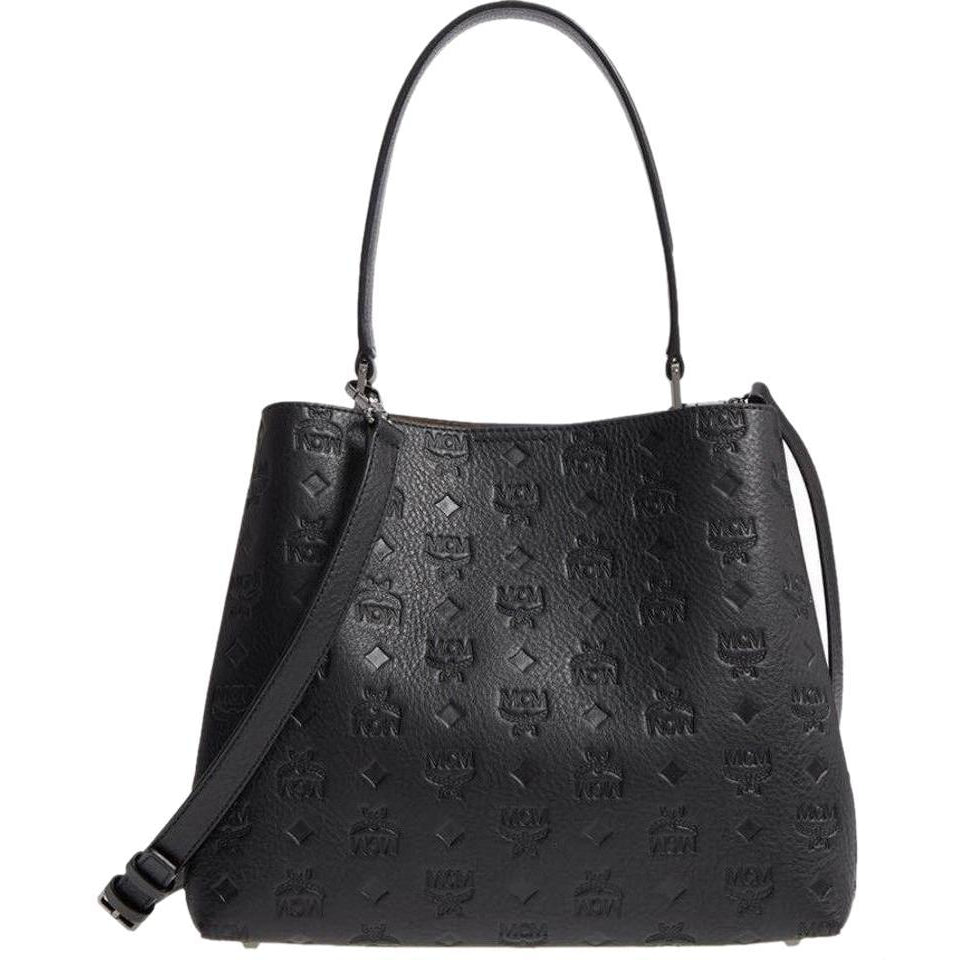 MCM Crossbody Sara Convertible Shopper Black Leather Tote