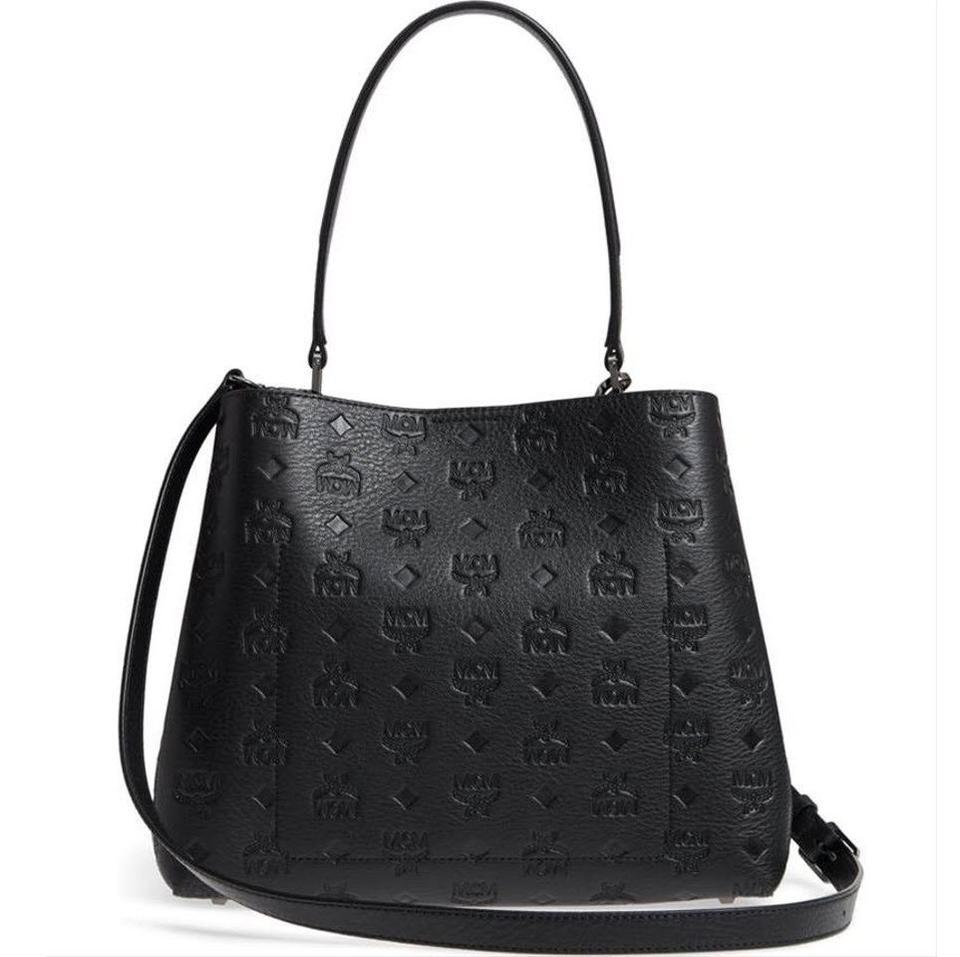 MCM Crossbody Sara Convertible Shopper Black Leather Tote