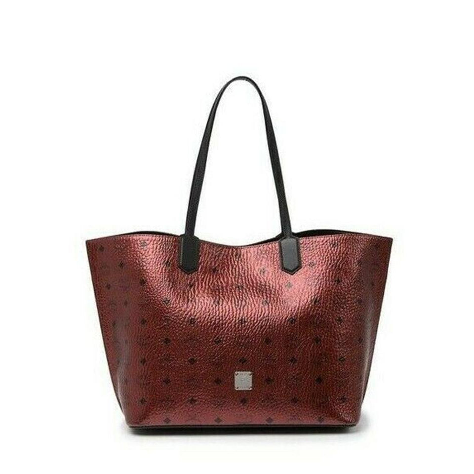 MCM Diamond Visetos Metallic Red Coated Canvas Tote