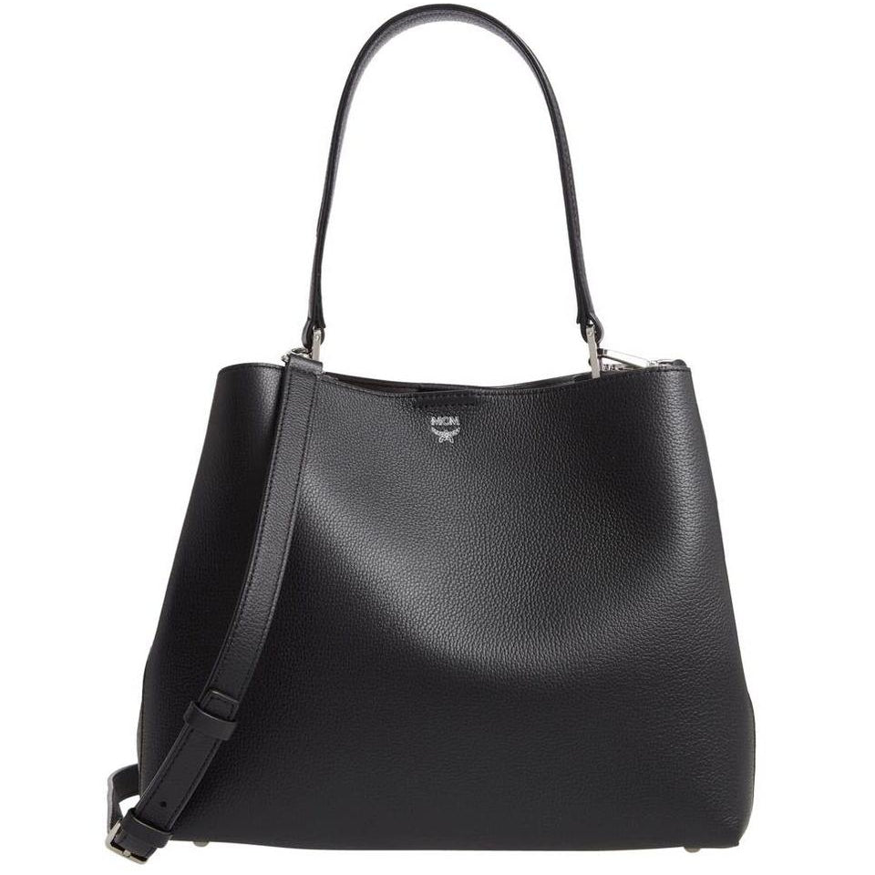 MCM Hobo Sarah Visetos Canvas Black Leather Shoulder Bag