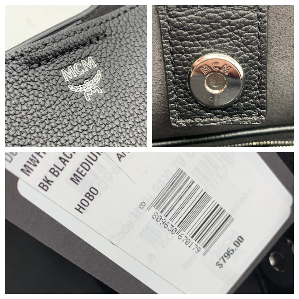 MCM Hobo Sarah Visetos Canvas Black Leather Shoulder Bag