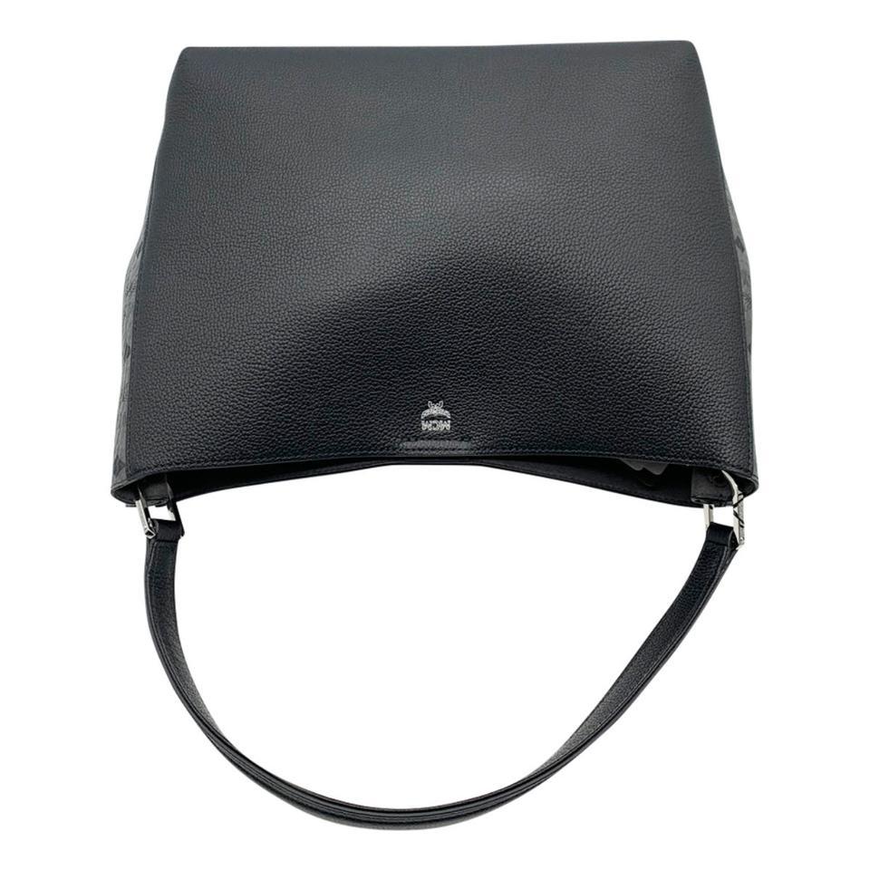 MCM Hobo Sarah Visetos Canvas Black Leather Shoulder Bag