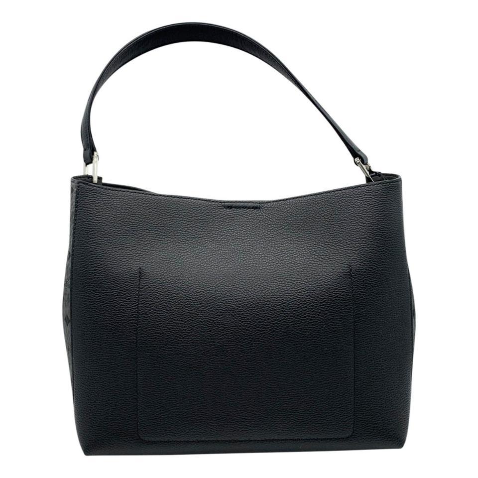 MCM Hobo Sarah Visetos Canvas Black Leather Shoulder Bag