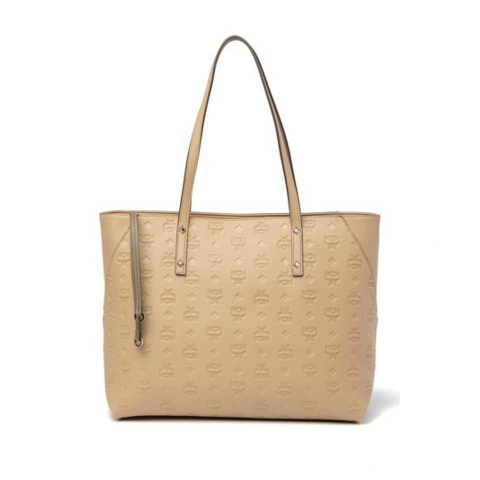 MCM Klara Monogram Shopper New Beige Leather Tote