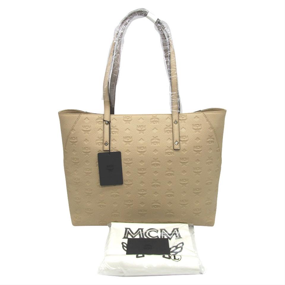 MCM Klara Monogram Shopper New Beige Leather Tote
