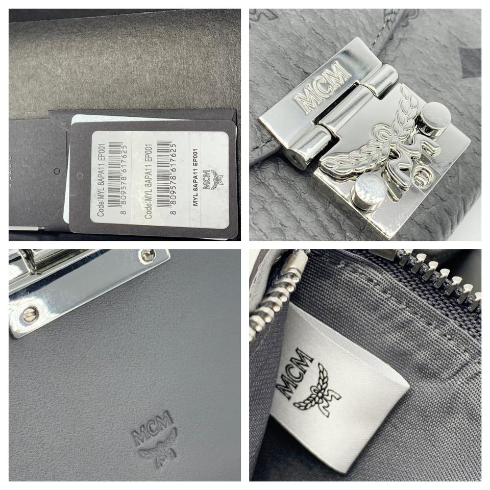 MCM Large Patricia Visetos Canvas Wallet On A Chain Grey Leather Cross Body Bag