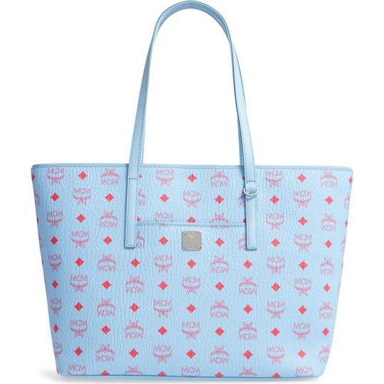 MCM Medium Anya Shopper Pastel Blue Leather Tote